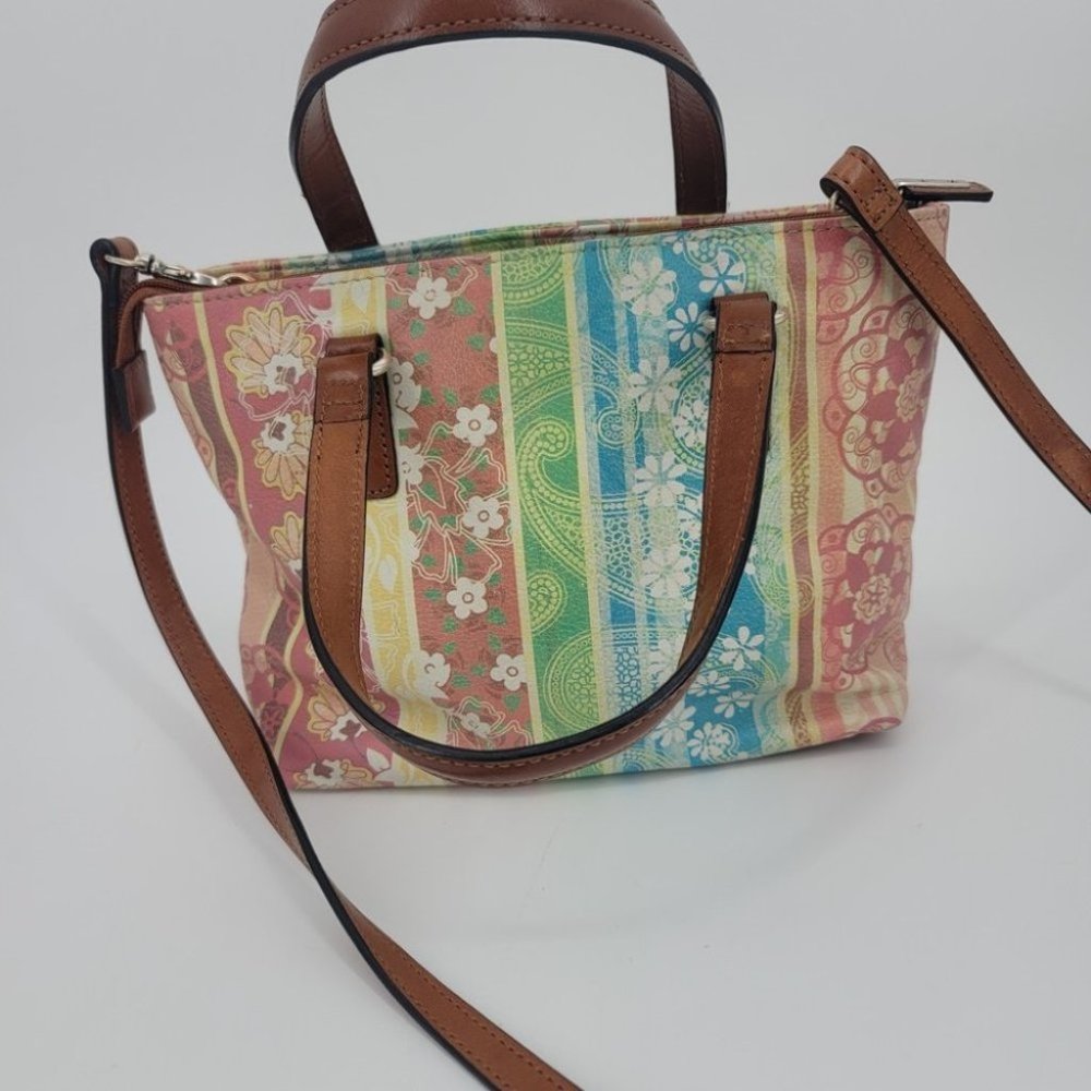 Fossil Leather Multi Color Floral Stripe Purse - image 1